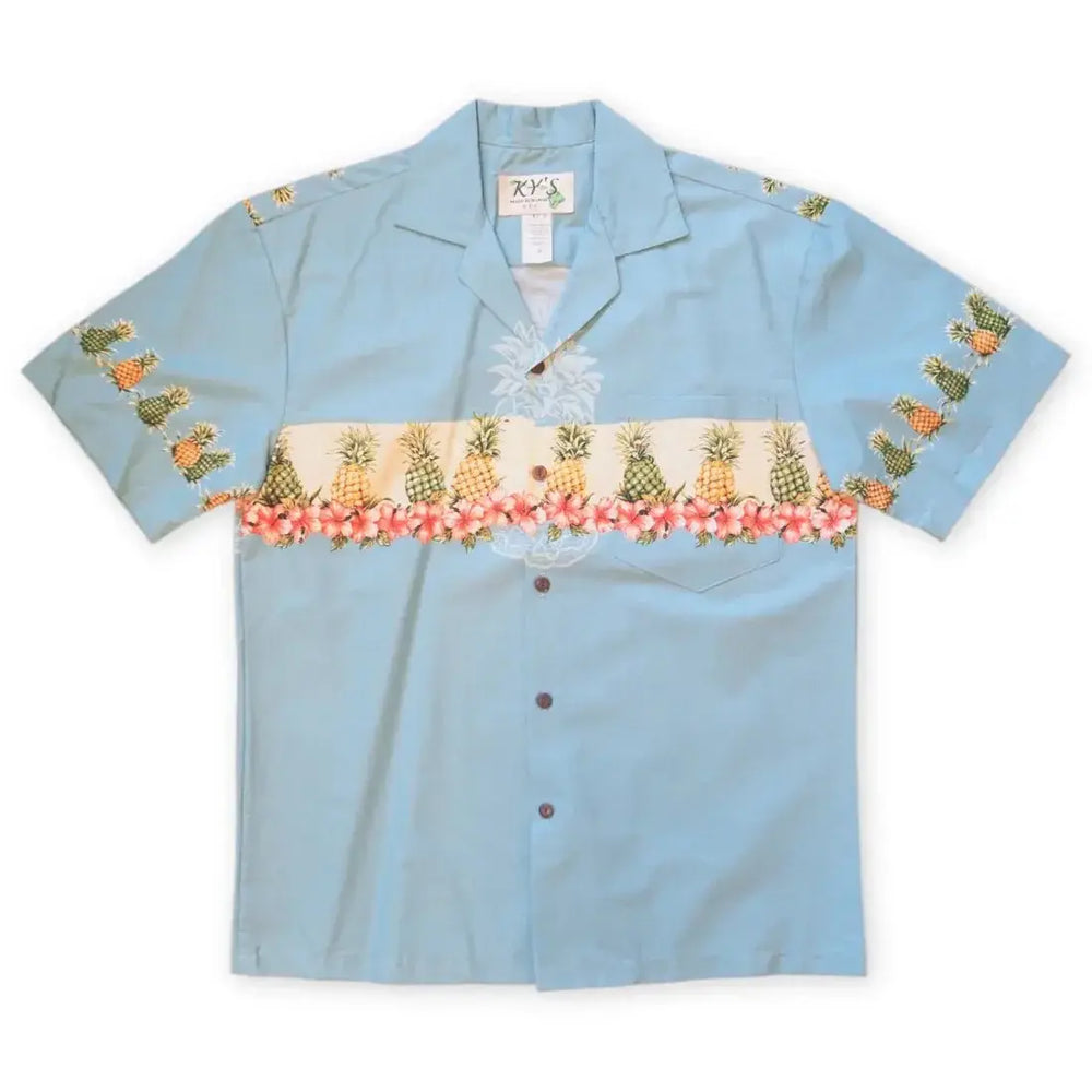 Anana Blue Hawaiian Border Shirt - Made in Hawaii