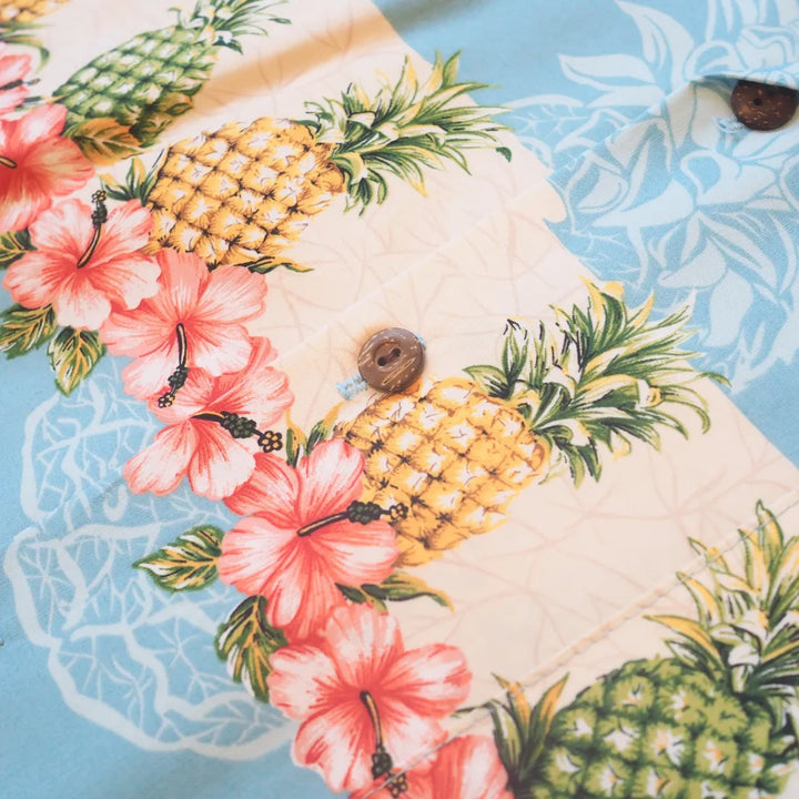 Anana Blue Hawaiian Border Shirt - Made in Hawaii