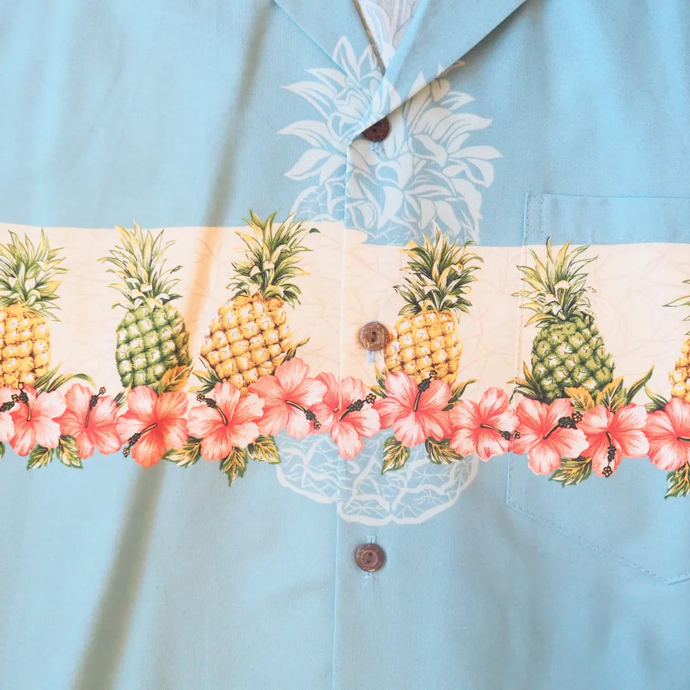 Anana Blue Hawaiian Border Shirt - Made in Hawaii