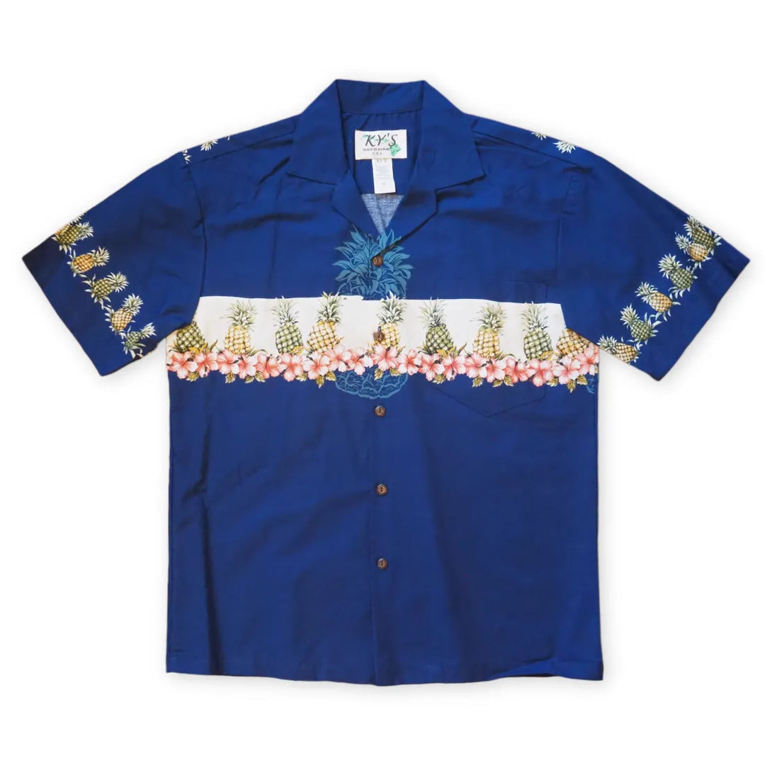 Anana Navy Hawaiian Border Shirt - Made in Hawaii