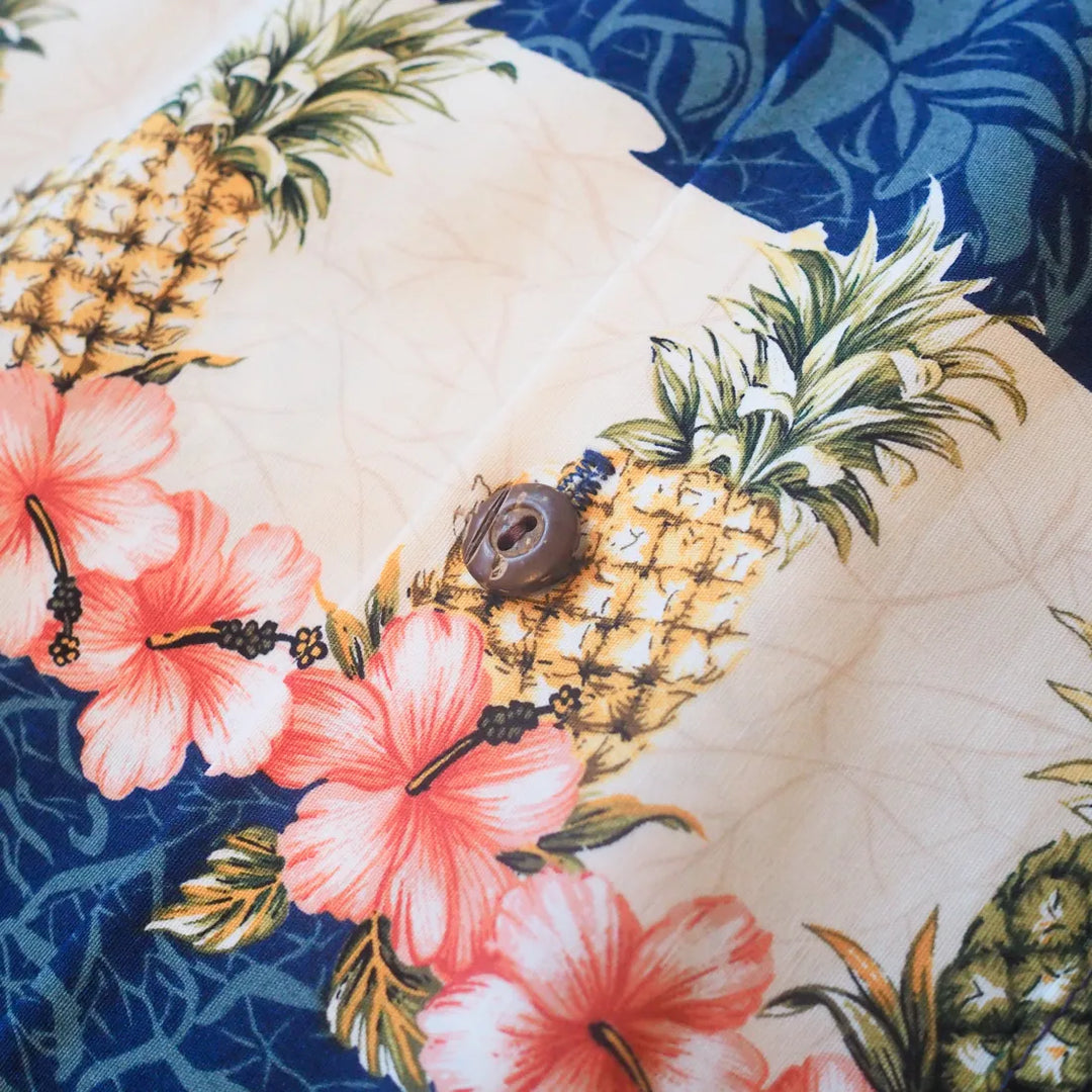 Anana Navy Hawaiian Border Shirt - Made in Hawaii