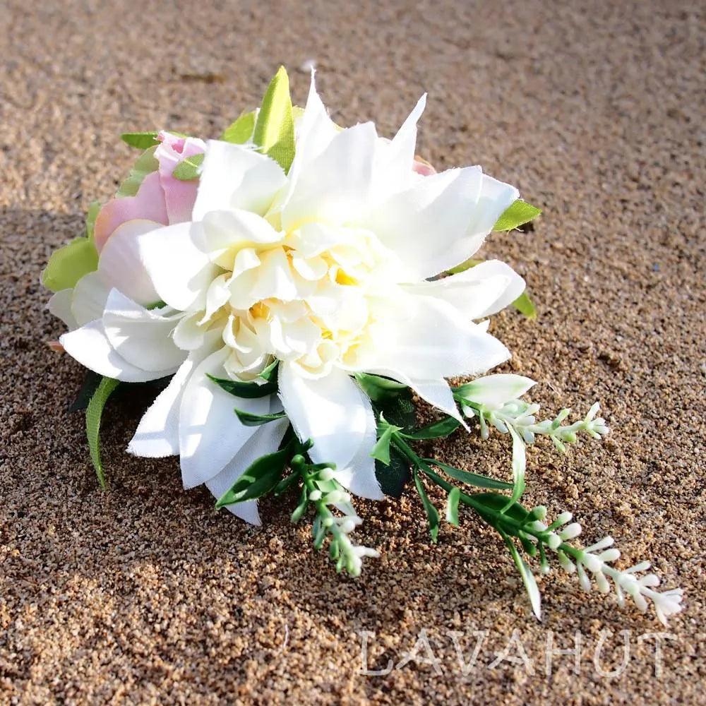 Anela White Hawaiian Flower Hair Clip - Made in Hawaii