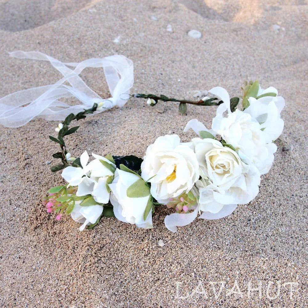 Angelic White Flower Crown - Made in Hawaii