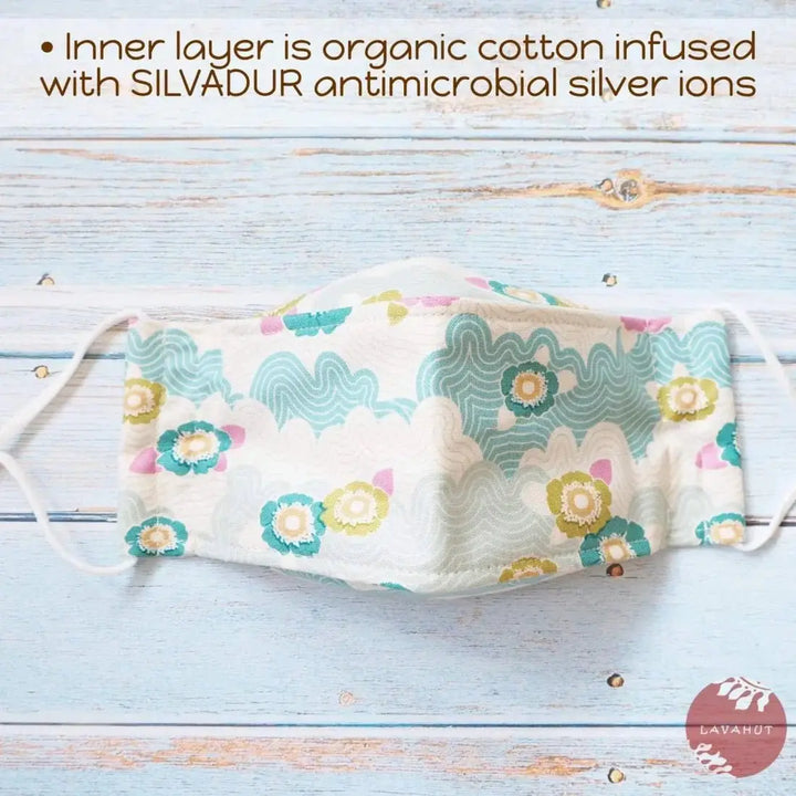 Antimicrobial Silvadur™ + Origami 3d Face Mask • Aqua Lazy Days - Made in Hawaii