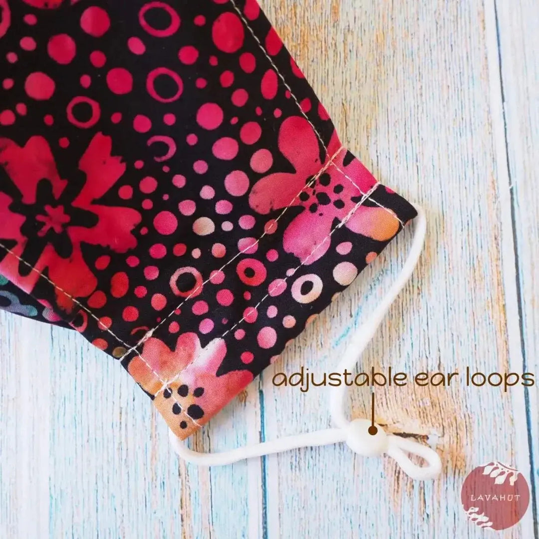 Antimicrobial Silvadur™ + Origami 3d Face Mask • Black Batik Dance - Made in Hawaii