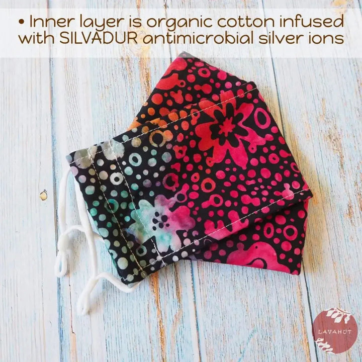 Antimicrobial Silvadur™ + Origami 3d Face Mask • Black Batik Dance - Made in Hawaii