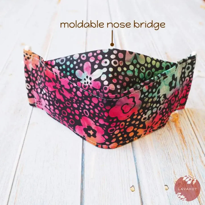 Antimicrobial Silvadur™ + Origami 3d Face Mask • Black Batik Dance - Made in Hawaii