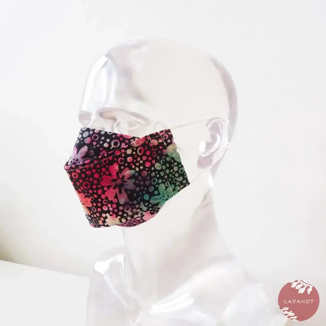 Antimicrobial Silvadur™ + Origami 3d Face Mask • Black Batik Dance - Made in Hawaii