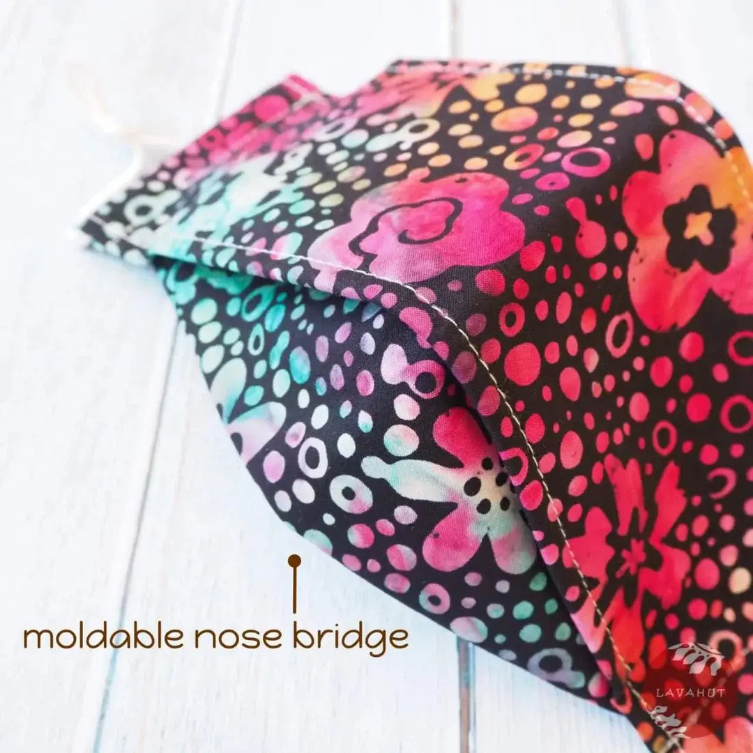 Antimicrobial Silvadur™ + Origami 3d Face Mask • Black Batik Dance - Made in Hawaii