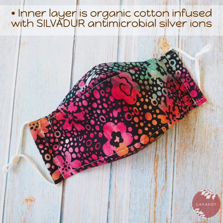 Antimicrobial Silvadur™ + Origami 3d Face Mask • Black Batik Dance - Made in Hawaii