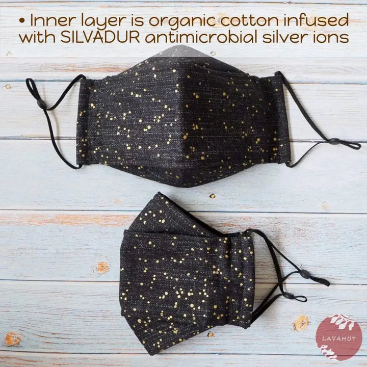 Antimicrobial Silvadur™ + Origami 3d Face Mask • Black Celebrate - Made in Hawaii