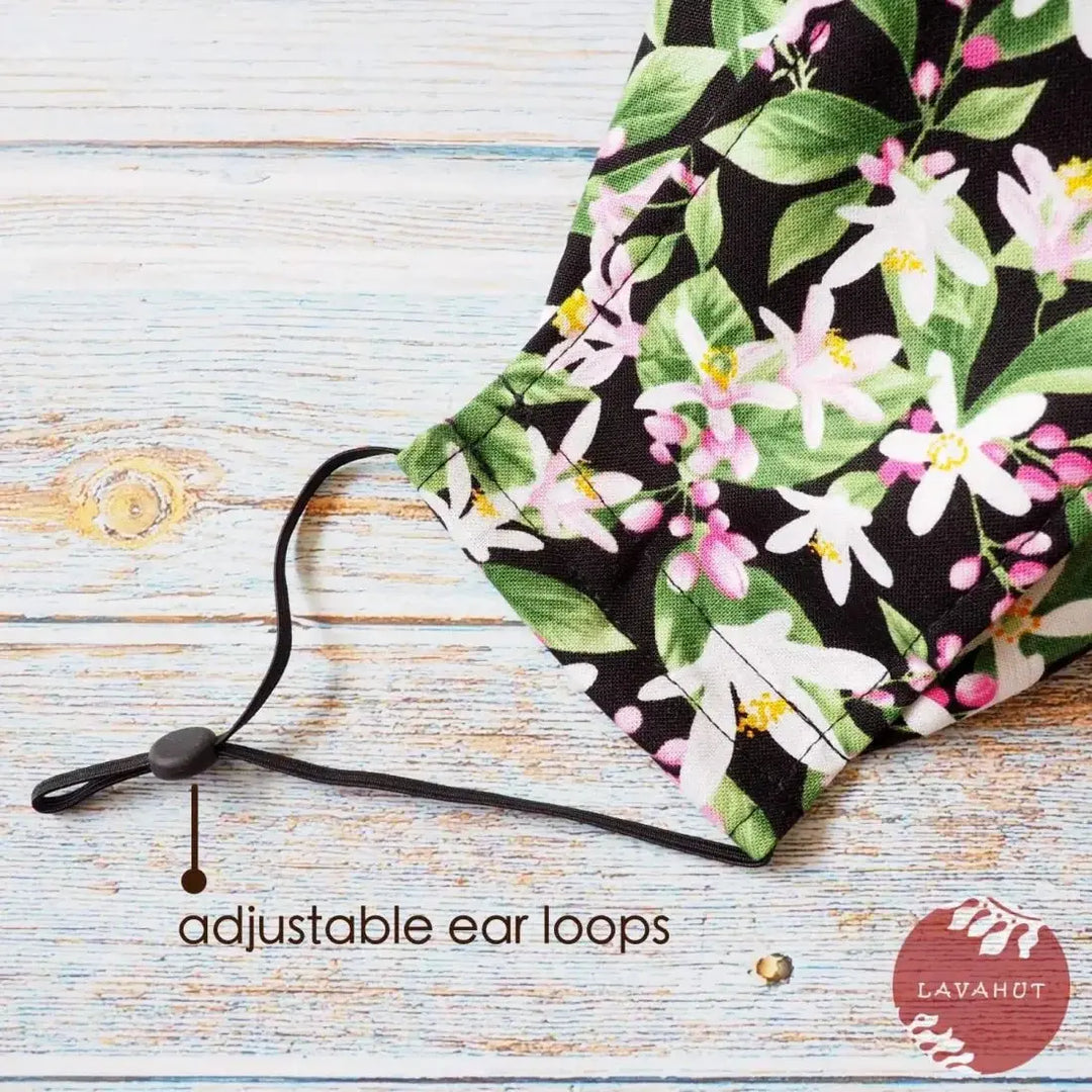 Antimicrobial Silvadur™ + Origami 3d Face Mask • Black Lemon Blooms - Made in Hawaii