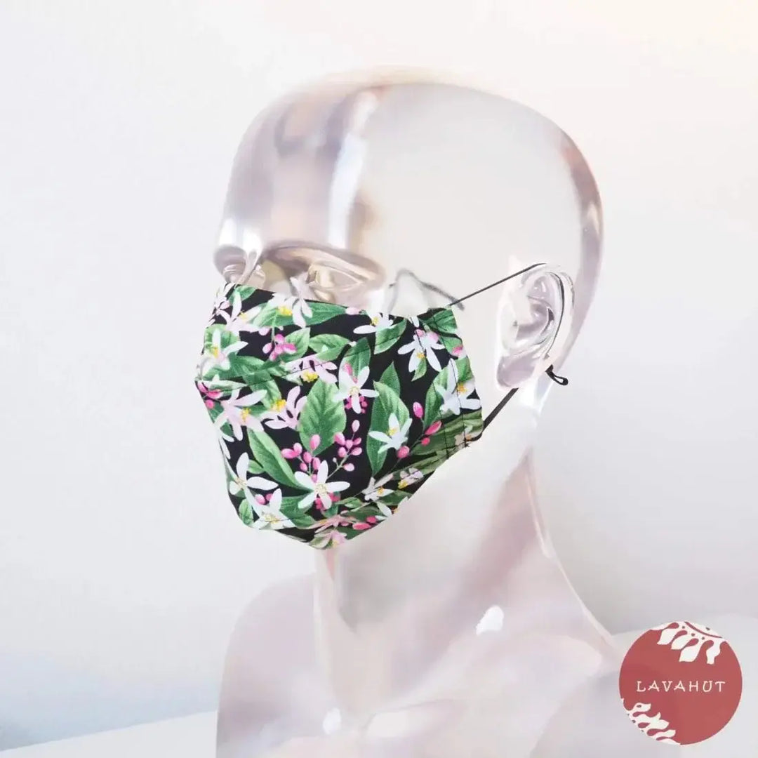 Antimicrobial Silvadur™ + Origami 3d Face Mask • Black Lemon Blooms - Made in Hawaii