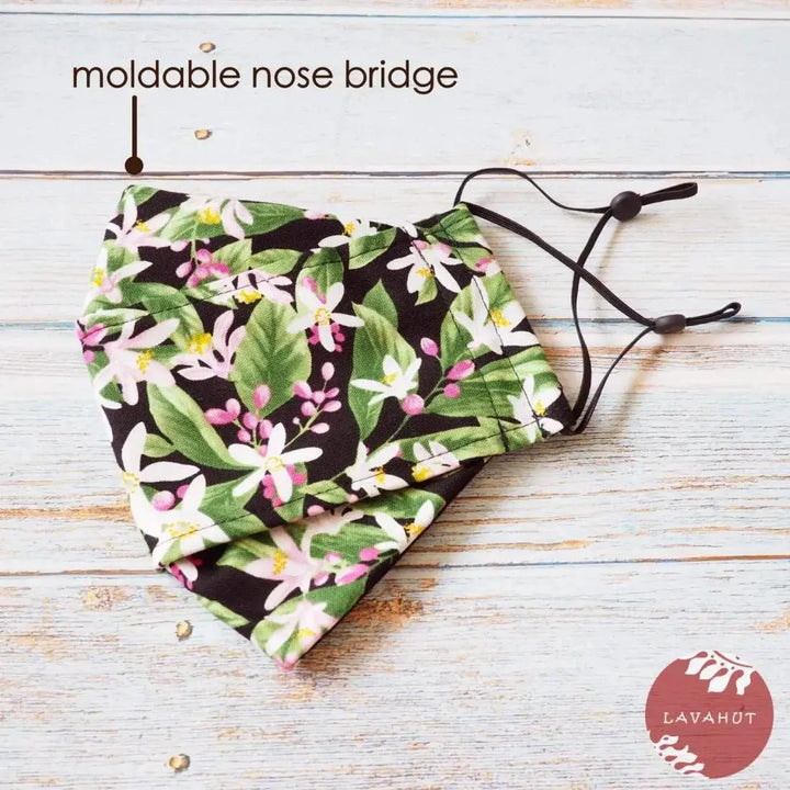 Antimicrobial Silvadur™ + Origami 3d Face Mask • Black Lemon Blooms - Made in Hawaii