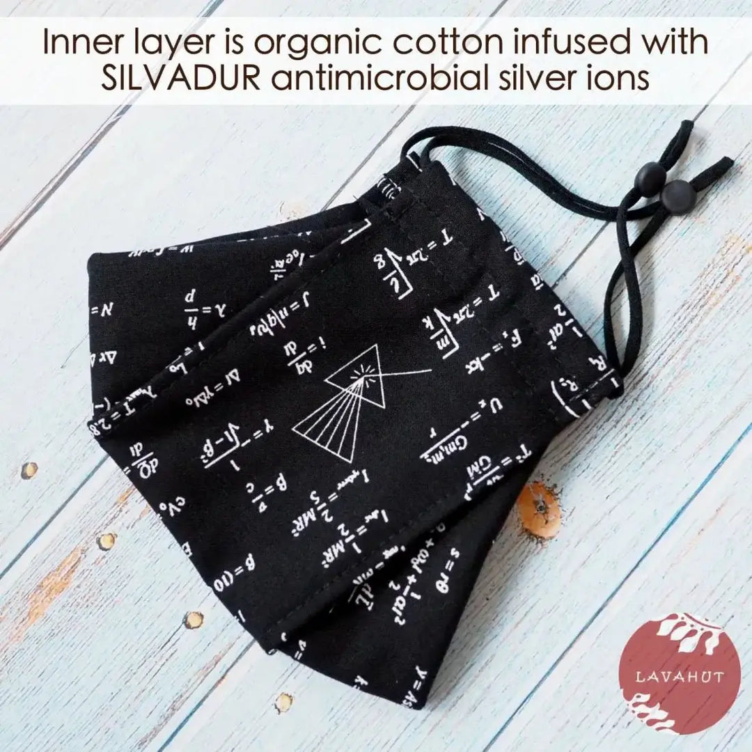 Antimicrobial Silvadur™ + Origami 3d Face Mask • Black Math & Science - Made in Hawaii