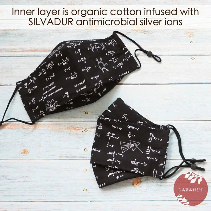 Antimicrobial Silvadur™ + Origami 3d Face Mask • Black Math & Science - Made in Hawaii
