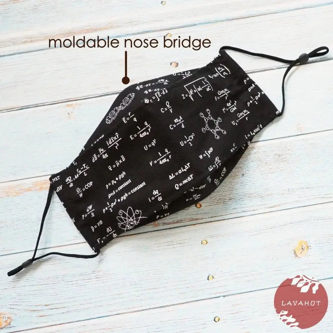 Antimicrobial Silvadur™ + Origami 3d Face Mask • Black Math & Science - Made in Hawaii