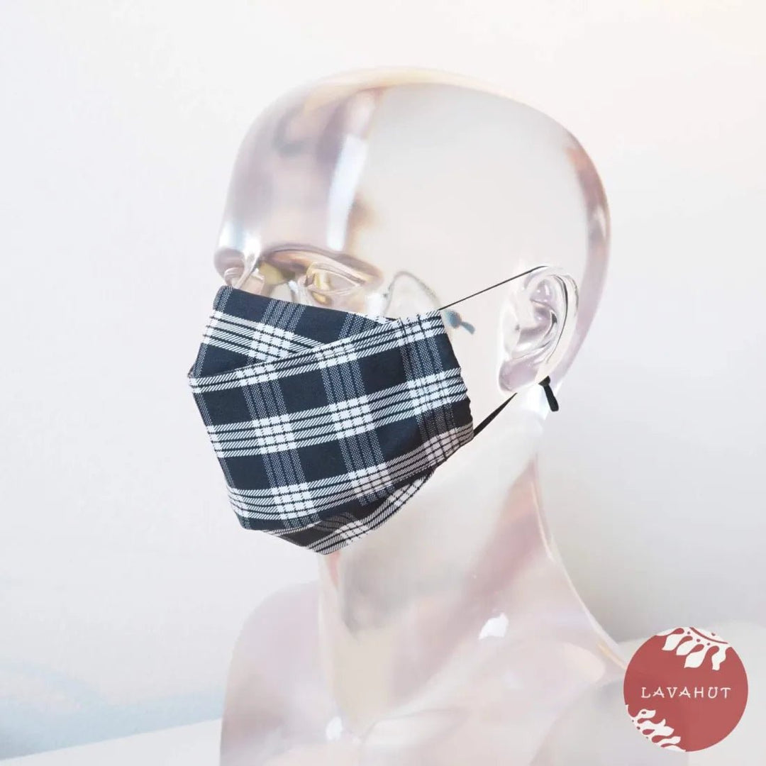Antimicrobial SILVADUR™ + Origami 3D Face Mask • Black Palaka – Authentic Hawaiian Face Mask by Lavahut