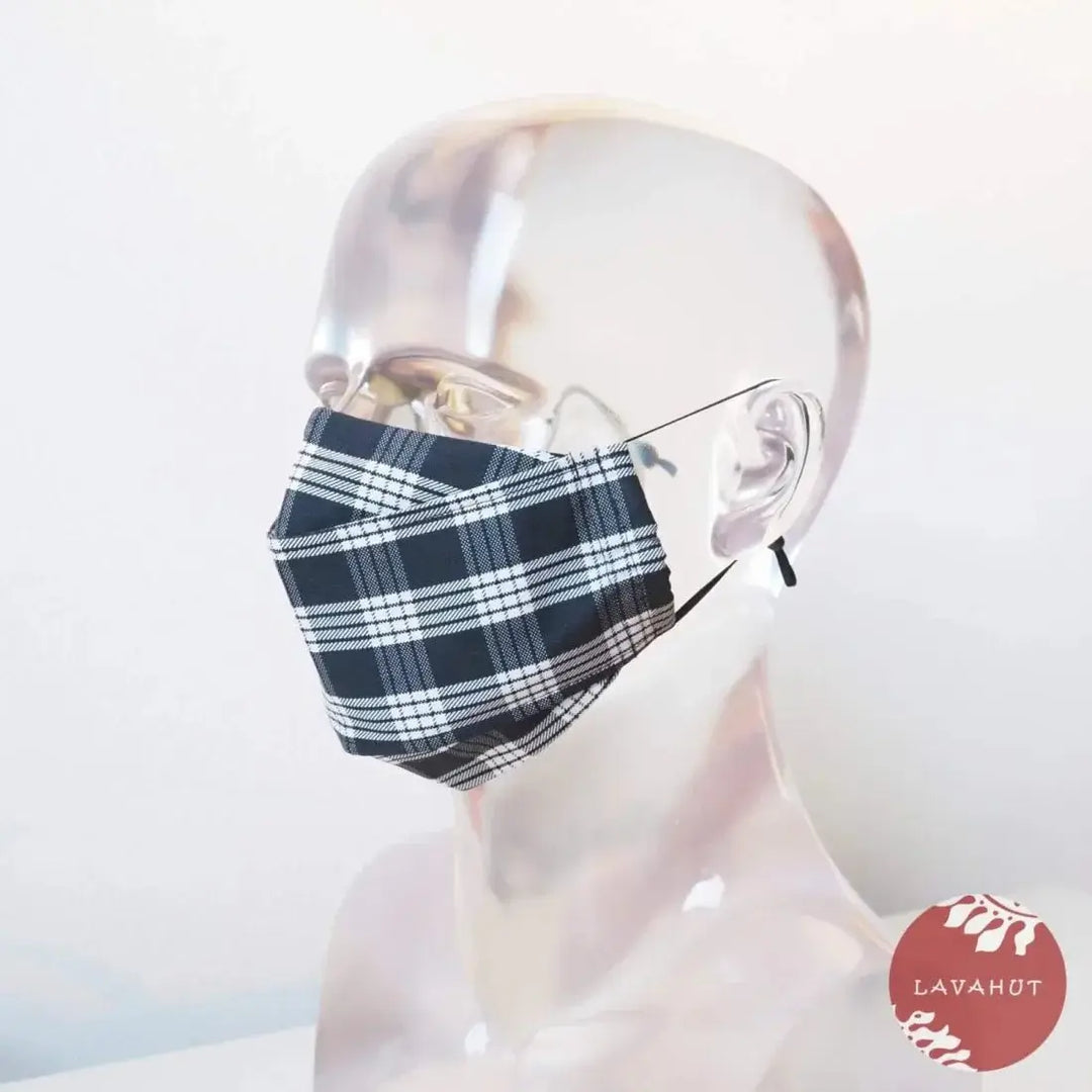 Antimicrobial Silvadur™ + Origami 3d Face Mask • Black Palaka - Made in Hawaii