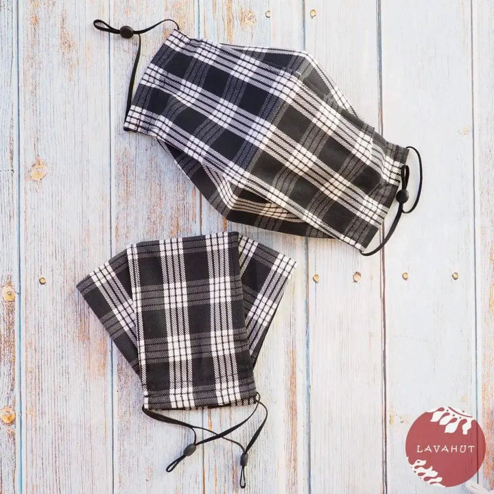 Antimicrobial Silvadur™ + Origami 3d Face Mask • Black Palaka - Made in Hawaii