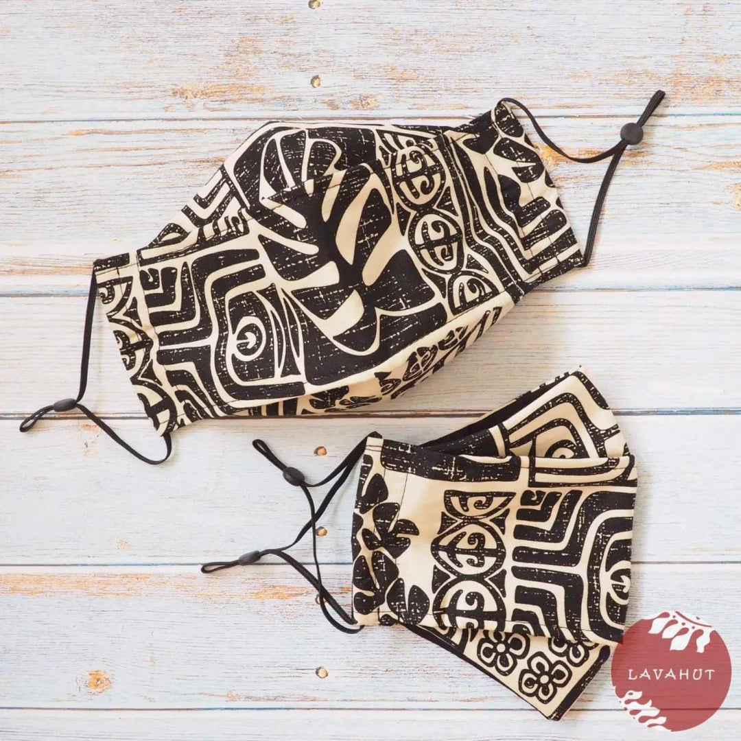 Antimicrobial SILVADUR™ + Origami 3D Face Mask • Black Pictographs – Authentic Hawaiian Face Mask by Lavahut