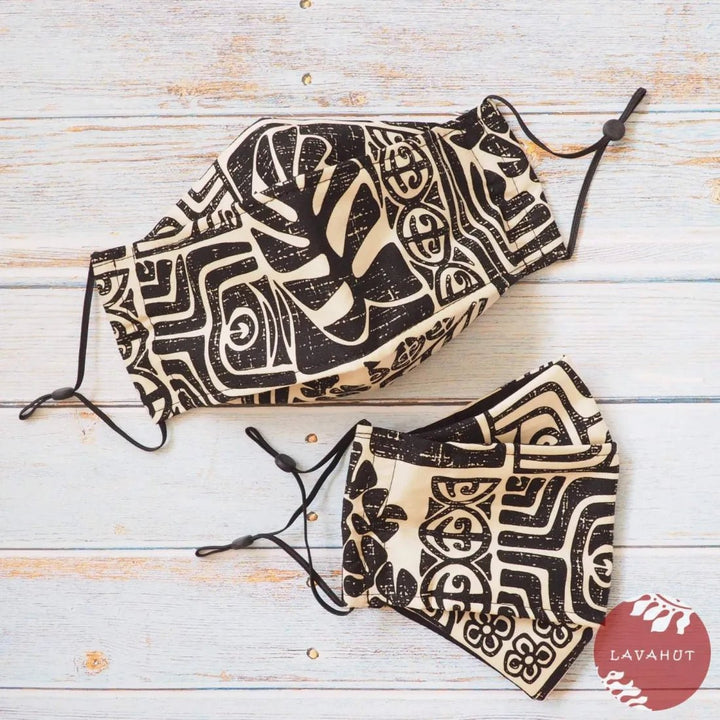 Antimicrobial SILVADUR™ + Origami 3D Face Mask • Black Pictographs – Authentic Hawaiian Face Mask by Lavahut
