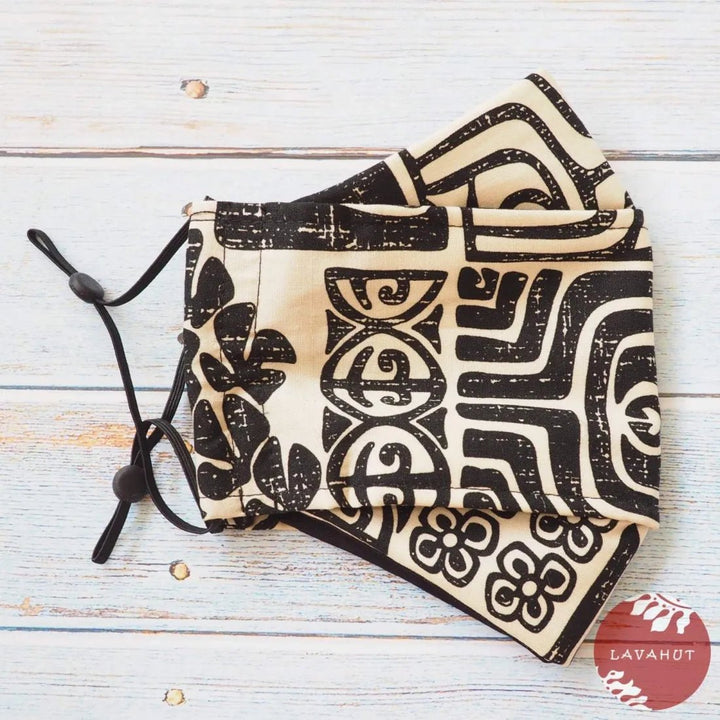 Antimicrobial SILVADUR™ + Origami 3D Face Mask • Black Pictographs – Authentic Hawaiian Face Mask by Lavahut