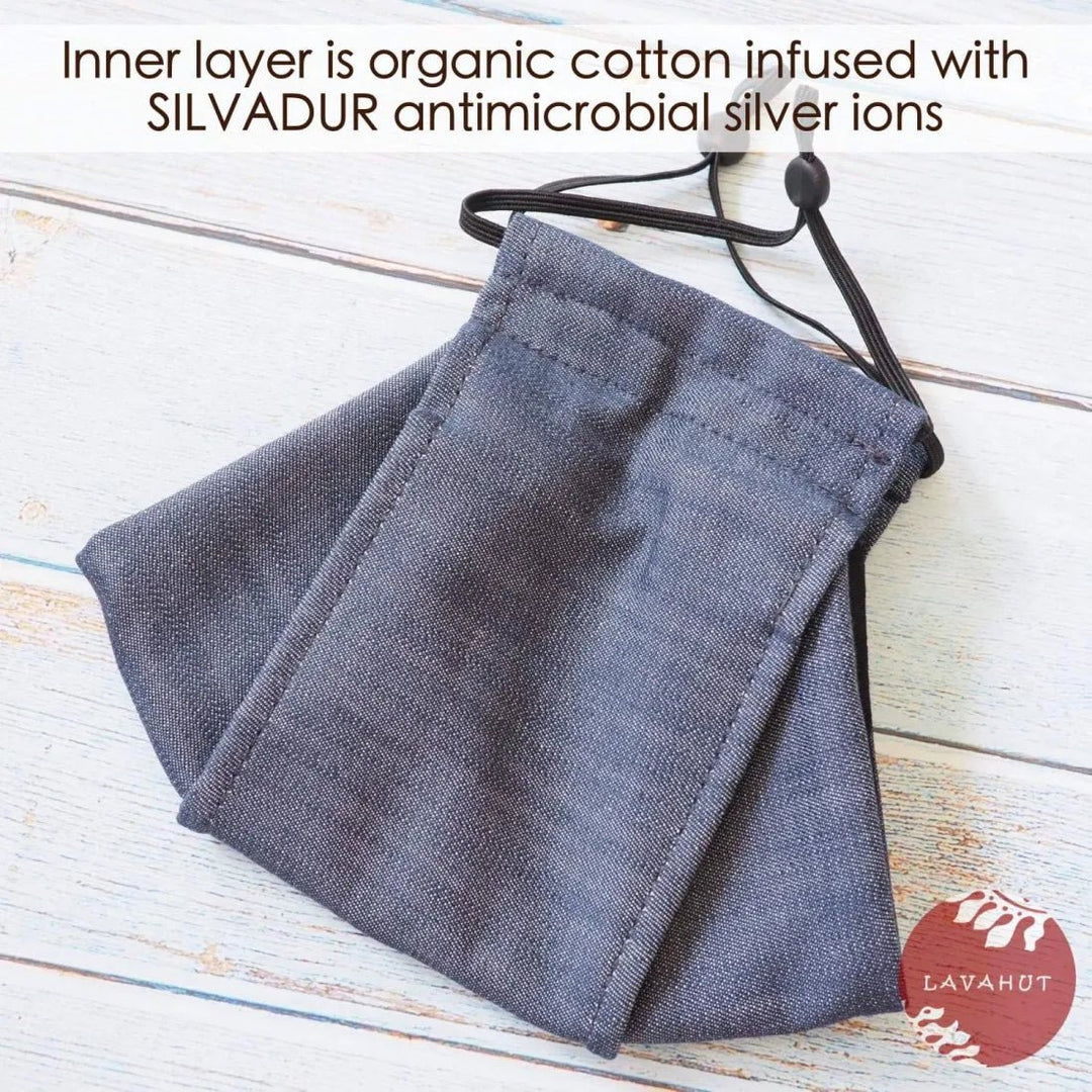 Antimicrobial SILVADUR™ + Origami 3D Face Mask • Blue Denim – Authentic Hawaiian Face Mask by Lavahut