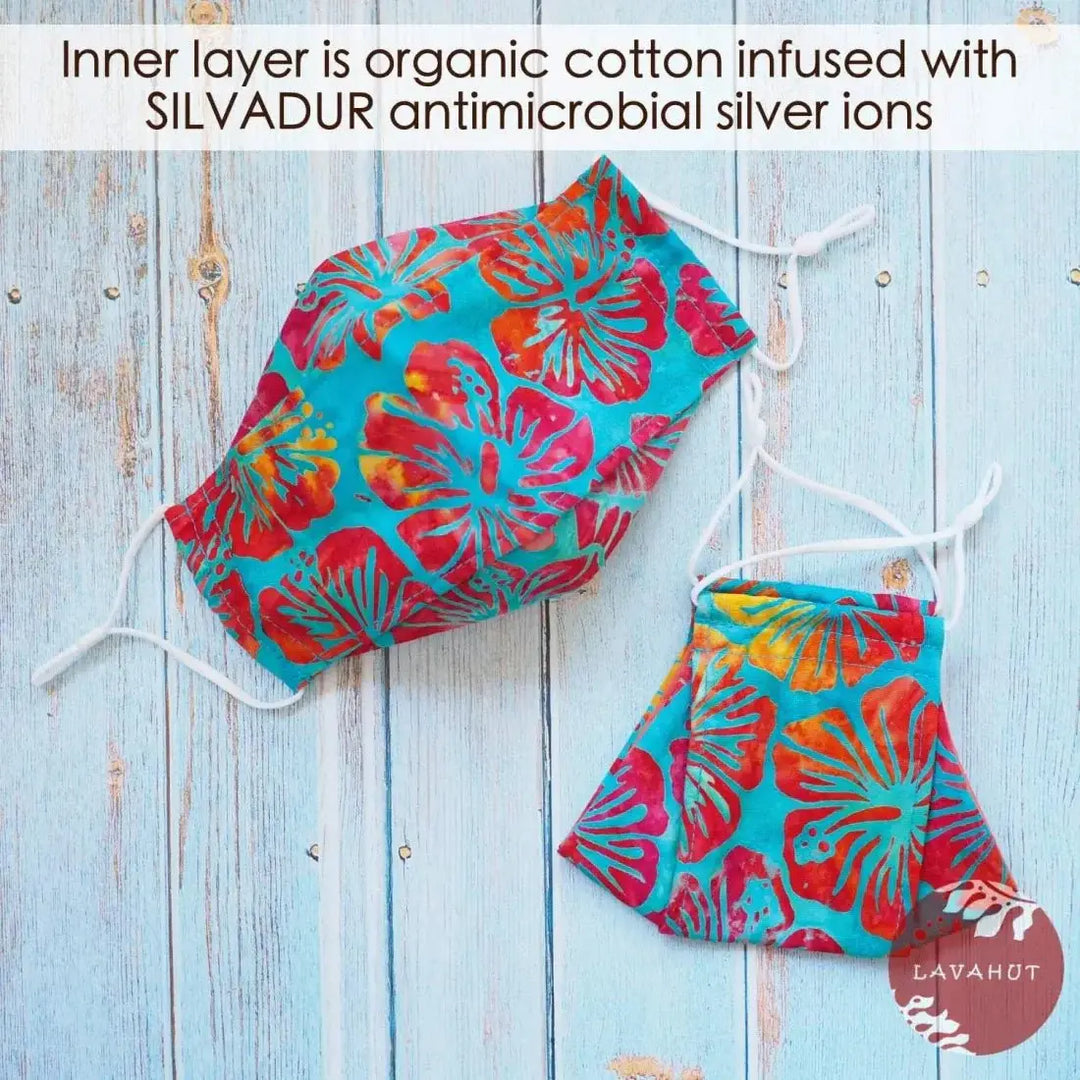 Antimicrobial Silvadur™ + Origami 3d Face Mask • Blue Hibiscus Party - Made in Hawaii