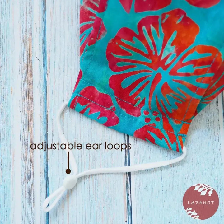Antimicrobial Silvadur™ + Origami 3d Face Mask • Blue Hibiscus Party - Made in Hawaii