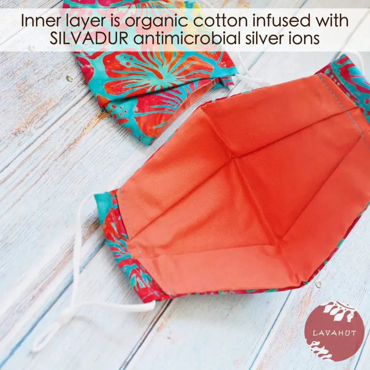 Antimicrobial Silvadur™ + Origami 3d Face Mask • Blue Hibiscus Party - Made in Hawaii