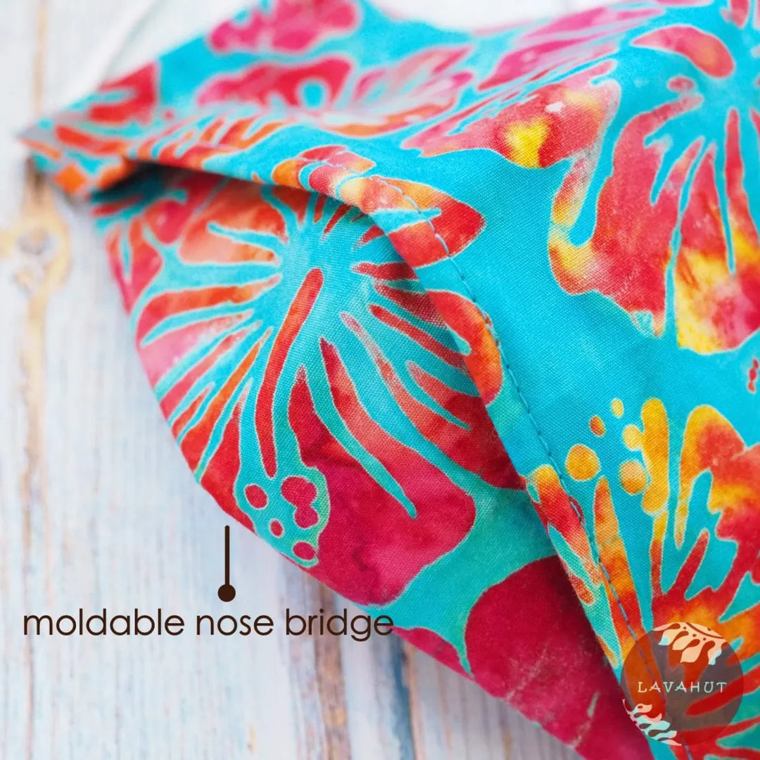 Antimicrobial Silvadur™ + Origami 3d Face Mask ?? Blue Hibiscus Party - Made in Hawaii