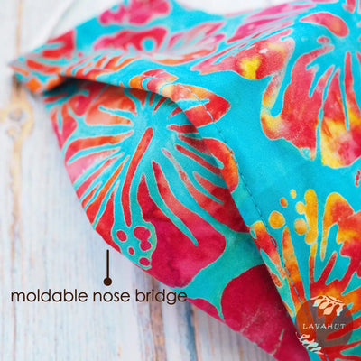 Antimicrobial Silvadur™ + Origami 3d Face Mask • Blue Hibiscus Party - Made In Hawaii