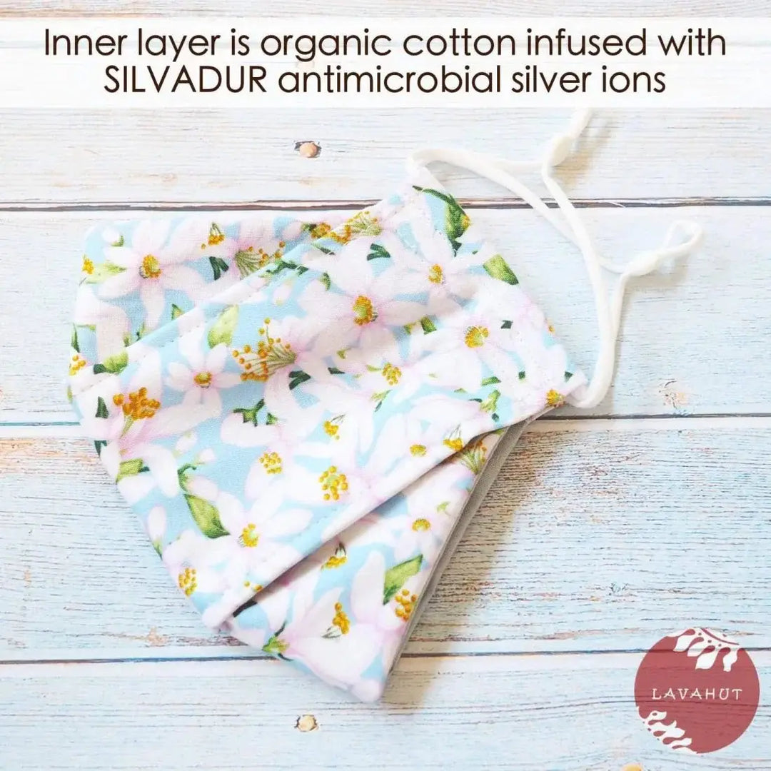 Antimicrobial Silvadur™ + Origami 3d Face Mask • Blue Lemon Blooms - Made in Hawaii