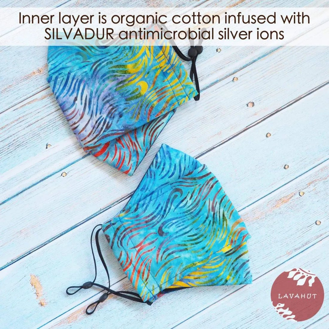 Antimicrobial SILVADUR™ + Origami 3D Face Mask • Blue Ocean Waves – Authentic Hawaiian Face Mask by Lavahut