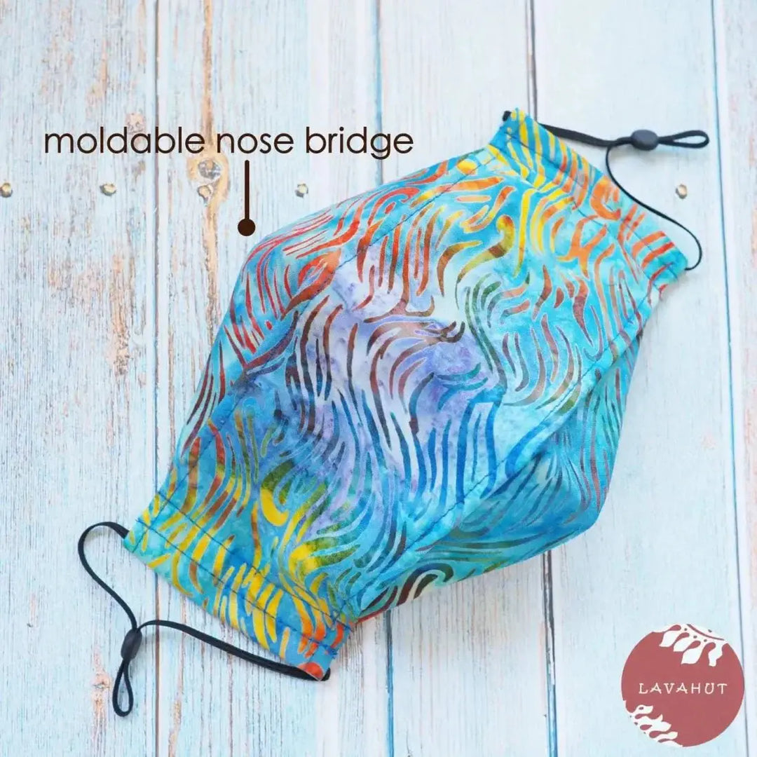 Antimicrobial Silvadur™ + Origami 3d Face Mask • Blue Ocean Waves - Made in Hawaii