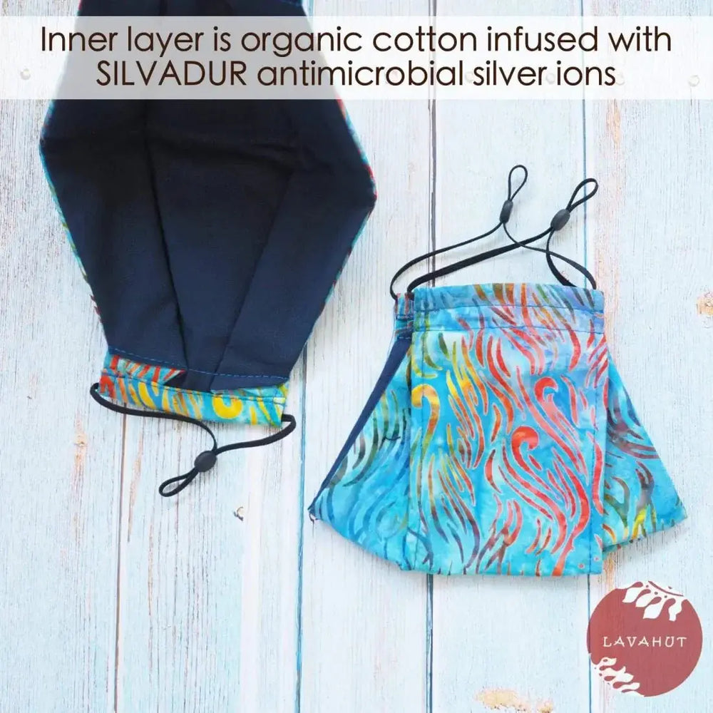 Antimicrobial Silvadur™ + Origami 3d Face Mask • Blue Ocean Waves - Made in Hawaii