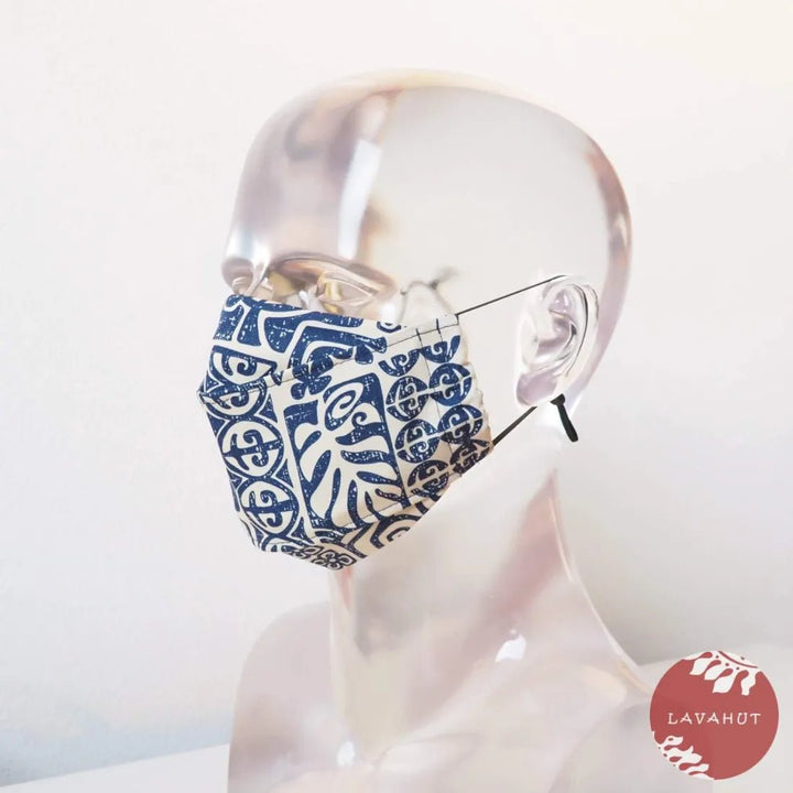 Antimicrobial SILVADUR™ + Origami 3D Face Mask • Blue Pictographs – Authentic Hawaiian Face Mask by Lavahut