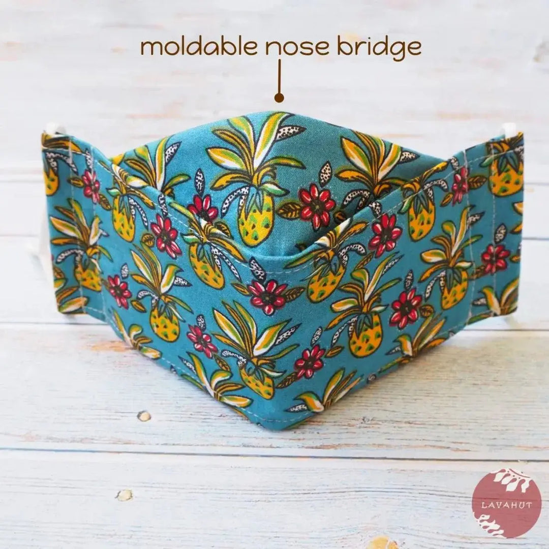 Antimicrobial Silvadur™ + Origami 3d Face Mask • Blue Pineapple Maze - Made in Hawaii