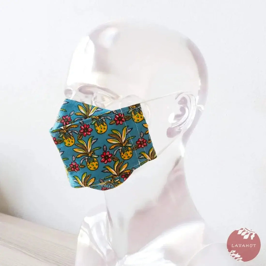 Antimicrobial Silvadur™ + Origami 3d Face Mask • Blue Pineapple Maze - Made in Hawaii