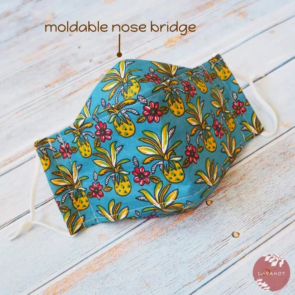 Antimicrobial Silvadur™ + Origami 3d Face Mask • Blue Pineapple Maze - Made in Hawaii