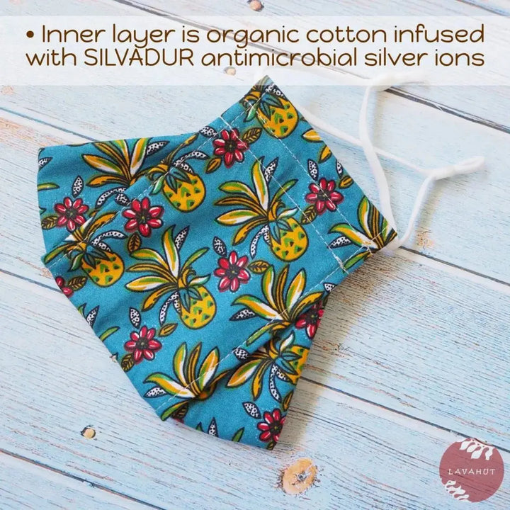 Antimicrobial Silvadur™ + Origami 3d Face Mask • Blue Pineapple Maze - Made in Hawaii