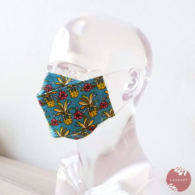 Antimicrobial Silvadur™ + Origami 3d Face Mask • Blue Pineapple Maze - Made In Hawaii