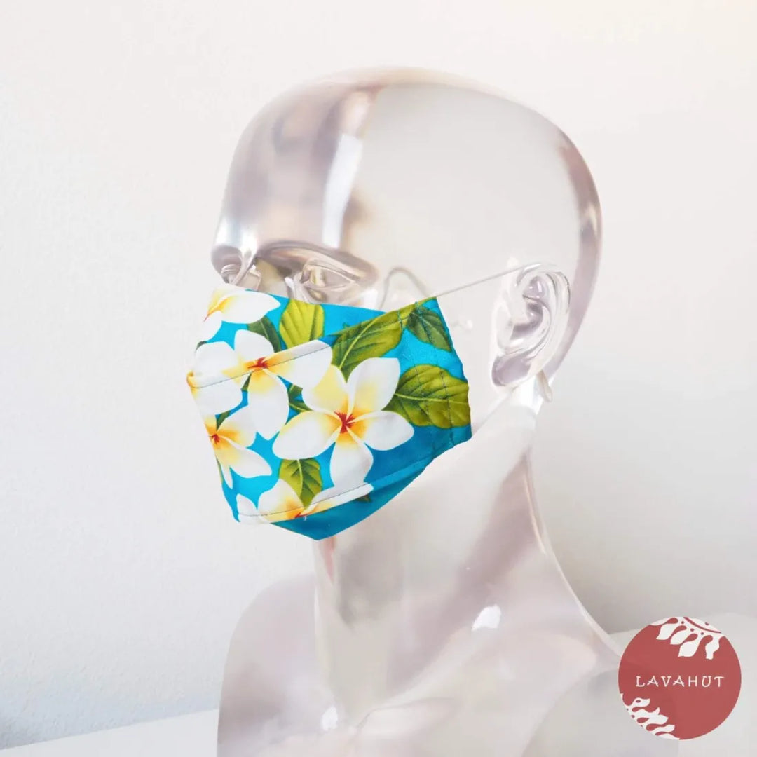 Antimicrobial Silvadur™ + Origami 3d Face Mask ?? Blue Plumeria Garden - Made in Hawaii