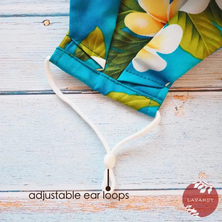 Antimicrobial Silvadur™ + Origami 3d Face Mask • Blue Plumeria Garden - Made in Hawaii