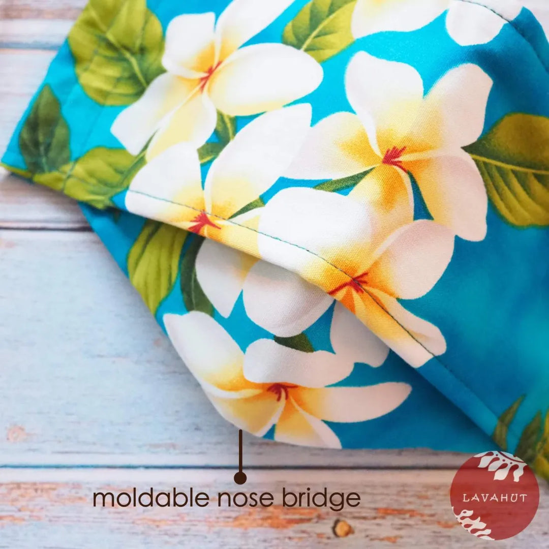 Antimicrobial Silvadur™ + Origami 3d Face Mask ?? Blue Plumeria Garden - Made in Hawaii