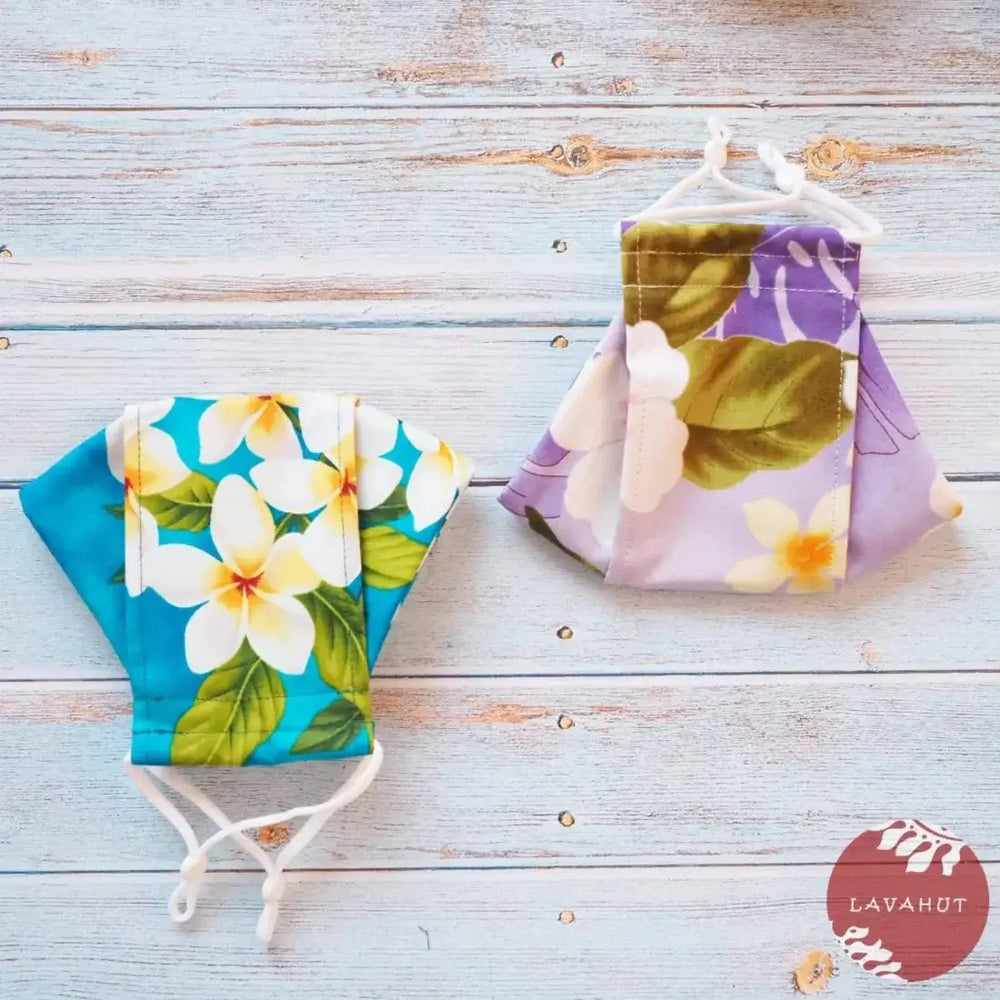 Antimicrobial Silvadur™ + Origami 3d Face Mask • Blue Plumeria Garden - Made in Hawaii