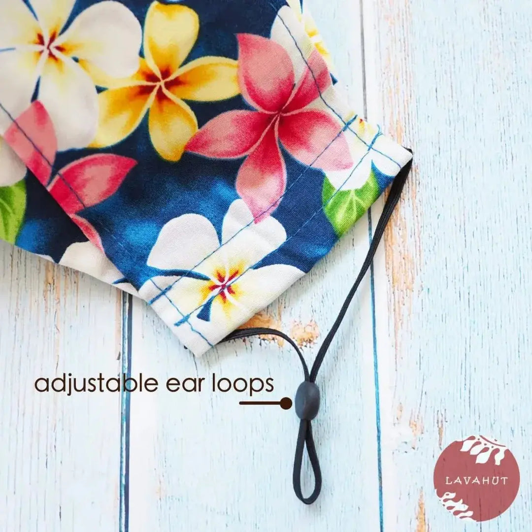 Antimicrobial Silvadur™ + Origami 3d Face Mask • Blue Plumeria Shower - Made in Hawaii