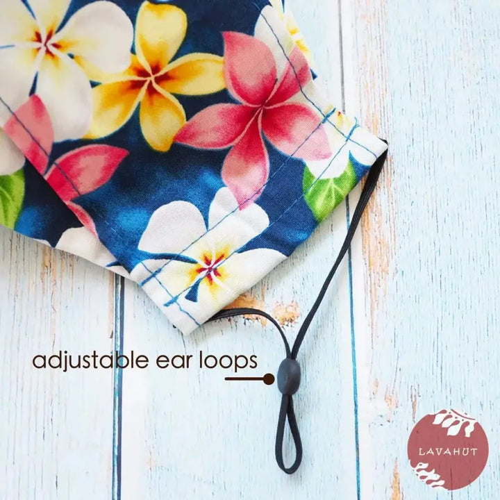 Antimicrobial Silvadur™ + Origami 3d Face Mask • Blue Plumeria Shower - Made in Hawaii
