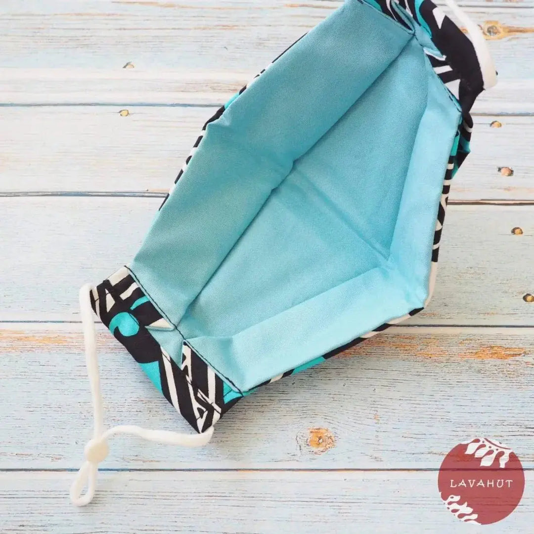 Antimicrobial Silvadur™ + Origami 3d Face Mask • Blue Tribal Tattoo - Made in Hawaii